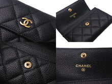 画像をギャラリービューアに読み込む, CHANEL シャネル マトラッセ コンパクトカードケース ココマーク 16番台 イタリア製 キャビアスキン ブラック 美品 中古 4c068812