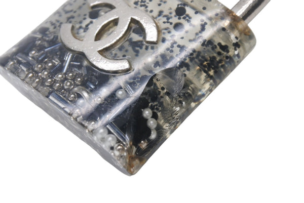 CHANEL Cadena Chain Necklace Coco Mark 14K Engraved Silver Clear GP Resin Good Used 4c068818