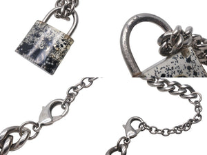 CHANEL Cadena Chain Necklace Coco Mark 14K Engraved Silver Clear GP Resin Good Used 4c068818