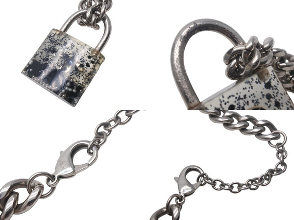 CHANEL Cadena Chain Necklace Coco Mark 14K Engraved Silver Clear GP Resin Good Used 4c068818