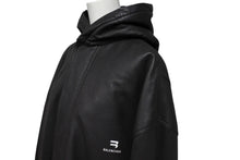 Load image into Gallery viewer, BALENCIAGA バレンシアガ 22AW スポーティ B タクシー レザー ブルゾン ジャケット フーディ― 719225 ブラウン ラムスキン ロゴ サイズ44 美品 中古 4c068936