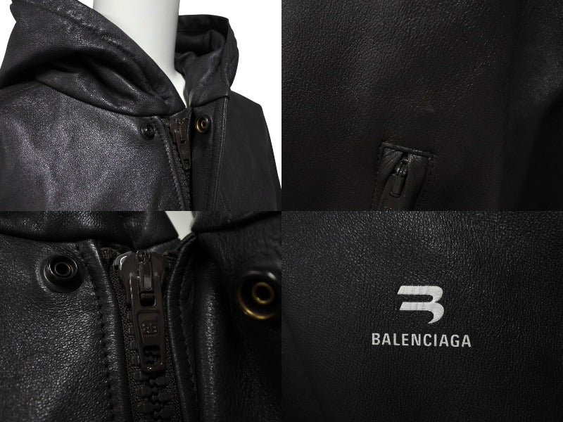 BALENCIAGA Balenciaga 22AW Sporty B Taxi Leather Blouson Jacket Hoodie 719225 Brown Lambskin Logo Size 44 Good Condition Used 4c068936