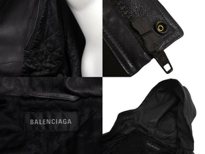 BALENCIAGA バレンシアガ 22AW スポーティ B タクシー レザー ブルゾン ジャケット フーディ― 719225 ブラウン ラムスキン ロゴ サイズ44 美品 中古 4c068936