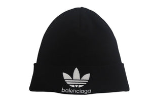 極美品 BALENCIAGA × ADIDAS バレンシアガ × アディダス ビーニー ニットキャップ 724009 サイズ2 ブラック ホワイト アクリル 中古 4c068949