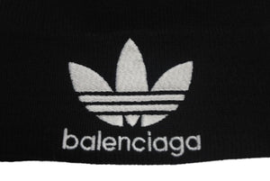 極美品 BALENCIAGA × ADIDAS バレンシアガ × アディダス ビーニー ニットキャップ 724009 サイズ2 ブラック ホワイト アクリル 中古 4c068949