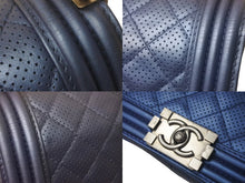 画像をギャラリービューアに読み込む, CHANEL シャネル ボーイシャネル チェーンショルダーバッグ 20番台 カーフ パンチングレザー メタリックブルー 美品 中古 4c069031