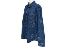 画像をギャラリービューアに読み込む, 極美品 CHROME HEARTS クロムハーツ 長袖シャツ サイズXL クロスボール クロスパッチ デニム ブルー コットン シルバー925 中古 4c069053