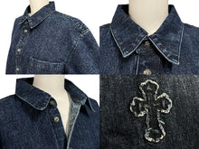 画像をギャラリービューアに読み込む, 極美品 CHROME HEARTS クロムハーツ 長袖シャツ サイズXL クロスボール クロスパッチ デニム ブルー コットン シルバー925 中古 4c069053