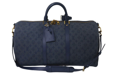 LOUIS VUITTON ルイヴィトン キーポル バンドリエール50 ボストンバッグ M44645 モノグラムデニム レザー ネイビー 美品 中古 4c069106