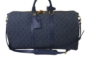 LOUIS VUITTON ルイヴィトン キーポル バンドリエール50 ボストンバッグ M44645 モノグラムデニム レザー ネイビー 美品 中古 4c069106