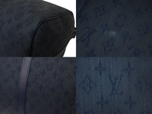 画像をギャラリービューアに読み込む, LOUIS VUITTON ルイヴィトン キーポル バンドリエール50 ボストンバッグ M44645 モノグラムデニム レザー ネイビー 美品 中古 4c069106