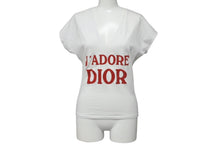 画像をギャラリービューアに読み込む, Christian Dior クリスチャンディオール J'ADORE ジャドール Vネック ノースリーブ 3H16155400 サイズ38 コットン ホワイト レッド 美品 中古 4c069232