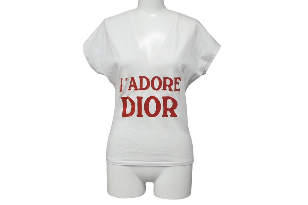 Christian Dior クリスチャンディオール J'ADORE ジャドール Vネック ノースリーブ 3H16155400 サイズ38 コットン ホワイト レッド 美品 中古 4c069232