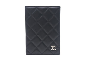 CHANEL シャネル パスポートケース 14番台 キルティング ココマーク ブラック バーガンディ ラムスキン 美品 中古 4c069234