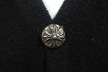 画像をギャラリービューアに読み込む, CHROME HEARTS クロムハーツ クロスパッチ カーディガン ブラック CHクロス カシミヤ カーフスキン サイズM 美品 中古 4c069238