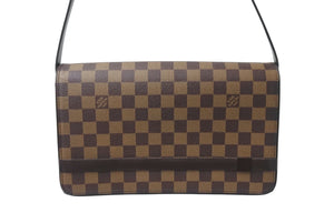 極美品 LOUIS VUITTON ルイヴィトン トライベッカ ショルダーバッグ N51160 ダミエエベヌ ブラウン ゴールド金具 中古 4c069261