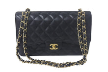 画像をギャラリービューアに読み込む, CHANEL シャネル デカマトラッセ 30cm Wフラップ Wチェーンショルダーバッグ 14番台 キャビアスキン ブラック ゴールド金具 美品 中古 4c069286