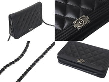 画像をギャラリービューアに読み込む, CHANEL シャネル ボーイシャネル チェーンショルダーバッグ 25番台 キャビアスキン ココマーク ブラック シルバー金具 美品 中古 4c069289