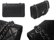 画像をギャラリービューアに読み込む, CHANEL シャネル マトラッセ25 Wチェーンショルダーバッグ Wフラップ ココマーク 6番台 ラムスキン ブラック シルバー金具 美品 中古 4c069291