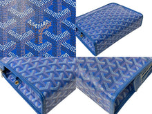 画像をギャラリービューアに読み込む, GOYARD ゴヤール ジュバンス MM ポーチ クラッチバッグ JOUVENMMLTY10CL10P ブルー PVC レザー シルバー金具 ヘリンボーン柄 美品 中古 4c069324