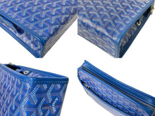 画像をギャラリービューアに読み込む, GOYARD ゴヤール ジュバンス MM ポーチ クラッチバッグ JOUVENMMLTY10CL10P ブルー PVC レザー シルバー金具 ヘリンボーン柄 美品 中古 4c069324