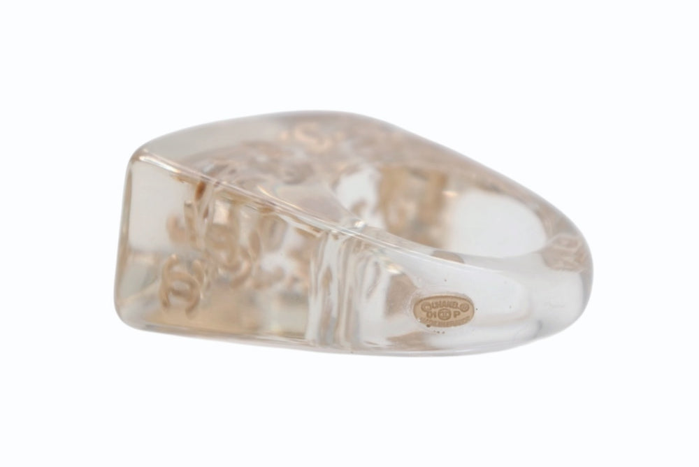 CHANEL Coco Mark Ring 01P Engraved Size 14 Clear Gold Good Condition Used 4c069464