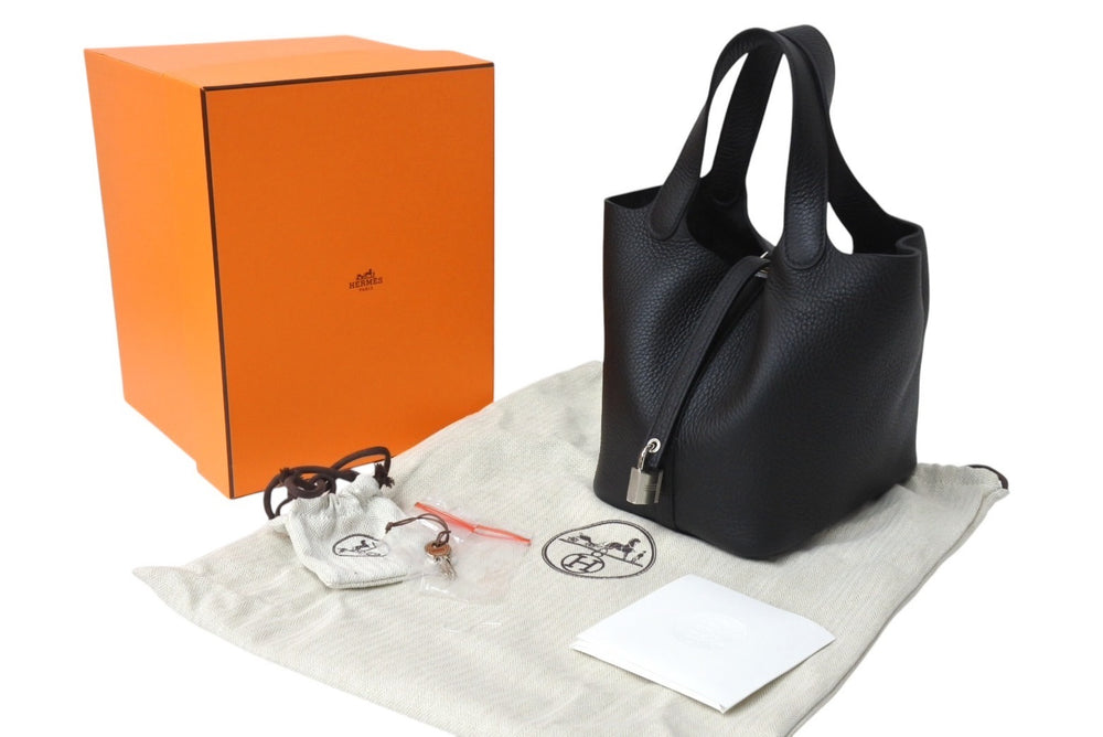 New and unused HERMES Handbag Picotan Lock PM Black Taurillon Clemence W engraved Silver hardware Used 4c069477