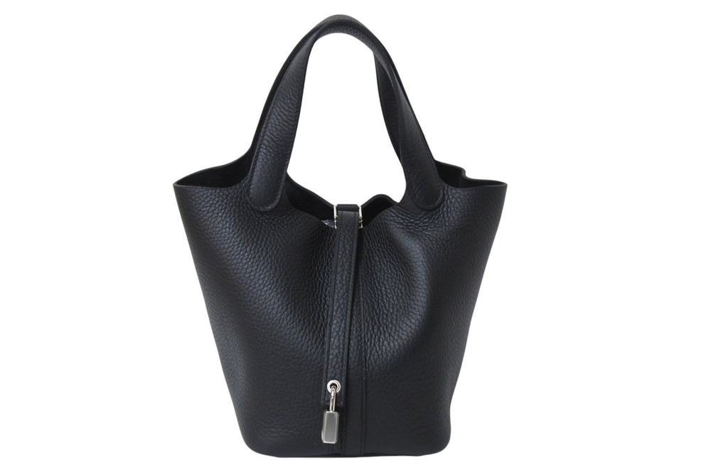 New and unused HERMES Handbag Picotan Lock PM Black Taurillon Clemence W engraved Silver hardware Used 4c069477