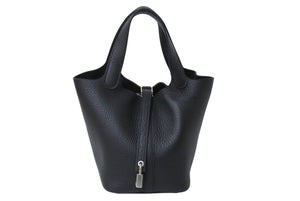 New and unused HERMES Handbag Picotan Lock PM Black Taurillon Clemence W engraved Silver hardware Used 4c069477