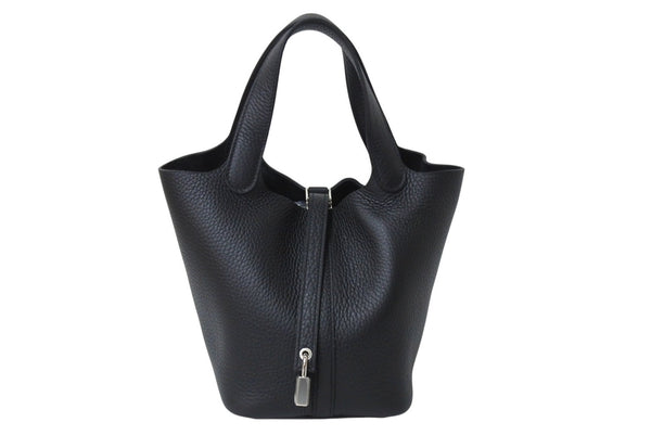 New and unused HERMES Handbag Picotan Lock PM Black Taurillon Clemence W engraved Silver hardware Used 4c069477