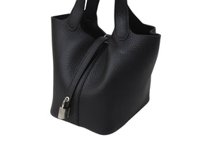 New and unused HERMES Handbag Picotan Lock PM Black Taurillon Clemence W engraved Silver hardware Used 4c069477