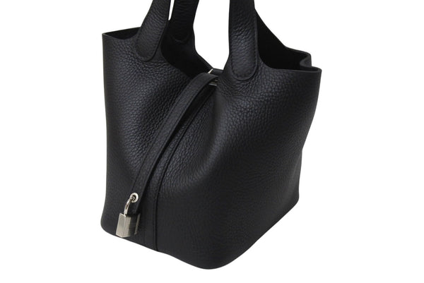 New and unused HERMES Handbag Picotan Lock PM Black Taurillon Clemence W engraved Silver hardware Used 4c069477