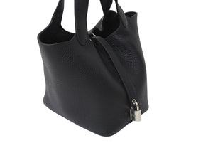 New and unused HERMES Handbag Picotan Lock PM Black Taurillon Clemence W engraved Silver hardware Used 4c069477