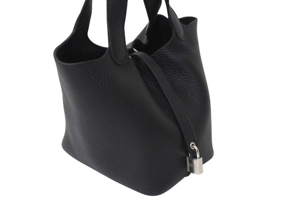 New and unused HERMES Handbag Picotan Lock PM Black Taurillon Clemence W engraved Silver hardware Used 4c069477