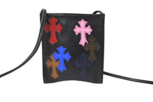 画像をギャラリービューアに読み込む, 新品同様品 CHROME HEARTS クロムハーツ レザー スクエアポシェット ショルダーバッグ クロスパッチ マルチカラー ブラック 中古 4c069478