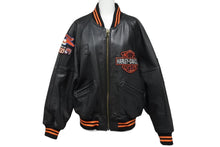 画像をギャラリービューアに読み込む, HARLEY DAVIDSON ハーレーダビットソン 総刺繍 オールレザー ジャケット レザー ナイロン ブラック オレンジ サイズM 美品 中古 4c069480