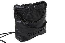 画像をギャラリービューアに読み込む, 極美品 CHANEL シャネル シャネル22 ミニ チェーンショルダーバッグ AS3980 ロゴプレート カーフスキン ブラック 中古 4c069520