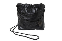 画像をギャラリービューアに読み込む, 極美品 CHANEL シャネル シャネル22 ミニ チェーンショルダーバッグ AS3980 ロゴプレート カーフスキン ブラック 中古 4c069520