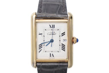 画像をギャラリービューアに読み込む, CARTIER カルティエ マストタンク GM デイト 腕時計 082731PL / 2413 シルバー925 レザー ブラック ホワイト ゴールド 美品 中古 4c069548