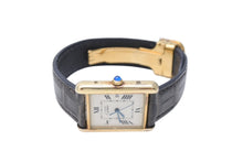 画像をギャラリービューアに読み込む, CARTIER カルティエ マストタンク GM デイト 腕時計 082731PL / 2413 シルバー925 レザー ブラック ホワイト ゴールド 美品 中古 4c069548