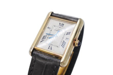 画像をギャラリービューアに読み込む, CARTIER カルティエ マストタンク GM デイト 腕時計 082731PL / 2413 シルバー925 レザー ブラック ホワイト ゴールド 美品 中古 4c069548