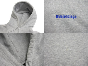 BALENCIAGA バレンシアガ ロゴ エンブロイダリー パーカー 570811 ポルトガル製 コットン グレー サイズM 美品 中古 4c069553