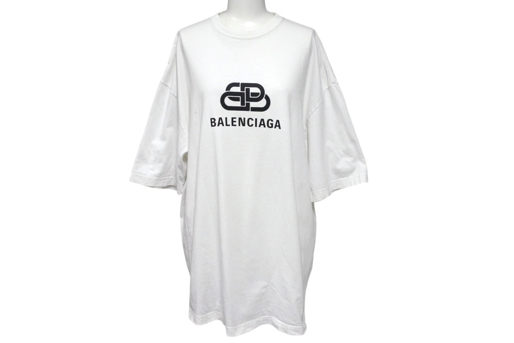 BALENCIAGA バレンシアガ BBロゴ ベーシックロゴ 半袖Tシャツ 570803 TEV48 コットン ホワイト ブラック サイズS 美品 中古 4c069559