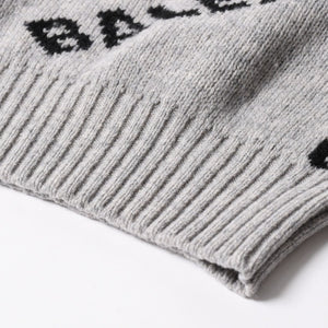 BALENCIAGA バレンシアガ 総柄 ロゴ クルーネック ニットセーター ウール グレー ブラック サイズS 美品 中古 4c069560