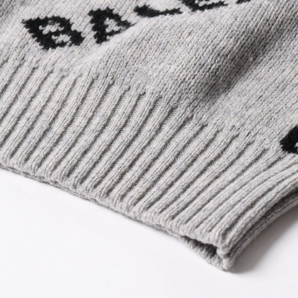 BALENCIAGA バレンシアガ 総柄 ロゴ クルーネック ニットセーター ウール グレー ブラック サイズS 美品 中古 4c069560