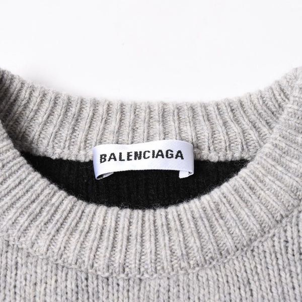 BALENCIAGA バレンシアガ 総柄 ロゴ クルーネック ニットセーター ウール グレー ブラック サイズS 美品 中古 4c069560
