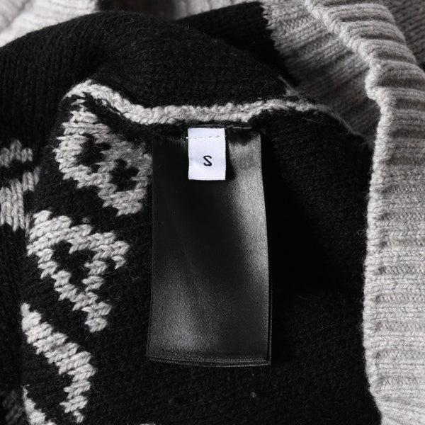 BALENCIAGA バレンシアガ 総柄 ロゴ クルーネック ニットセーター ウール グレー ブラック サイズS 美品 中古 4c069560
