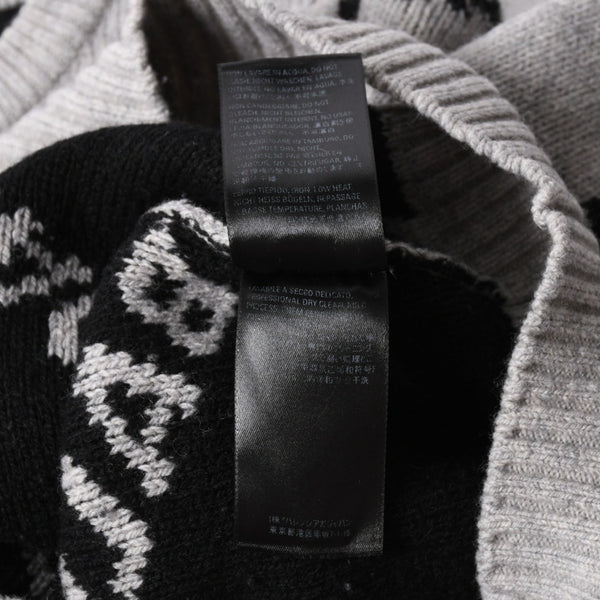 BALENCIAGA バレンシアガ 総柄 ロゴ クルーネック ニットセーター ウール グレー ブラック サイズS 美品 中古 4c069560