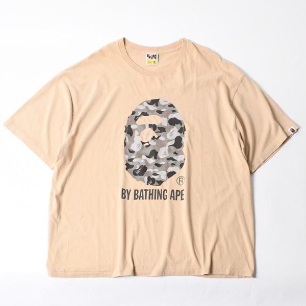 A BATHING APE アベイシングエイプ 半袖Tシャツ エイプヘッド カモ コットン ベージュ グレー サイズ3XL 美品 中古 4a007383