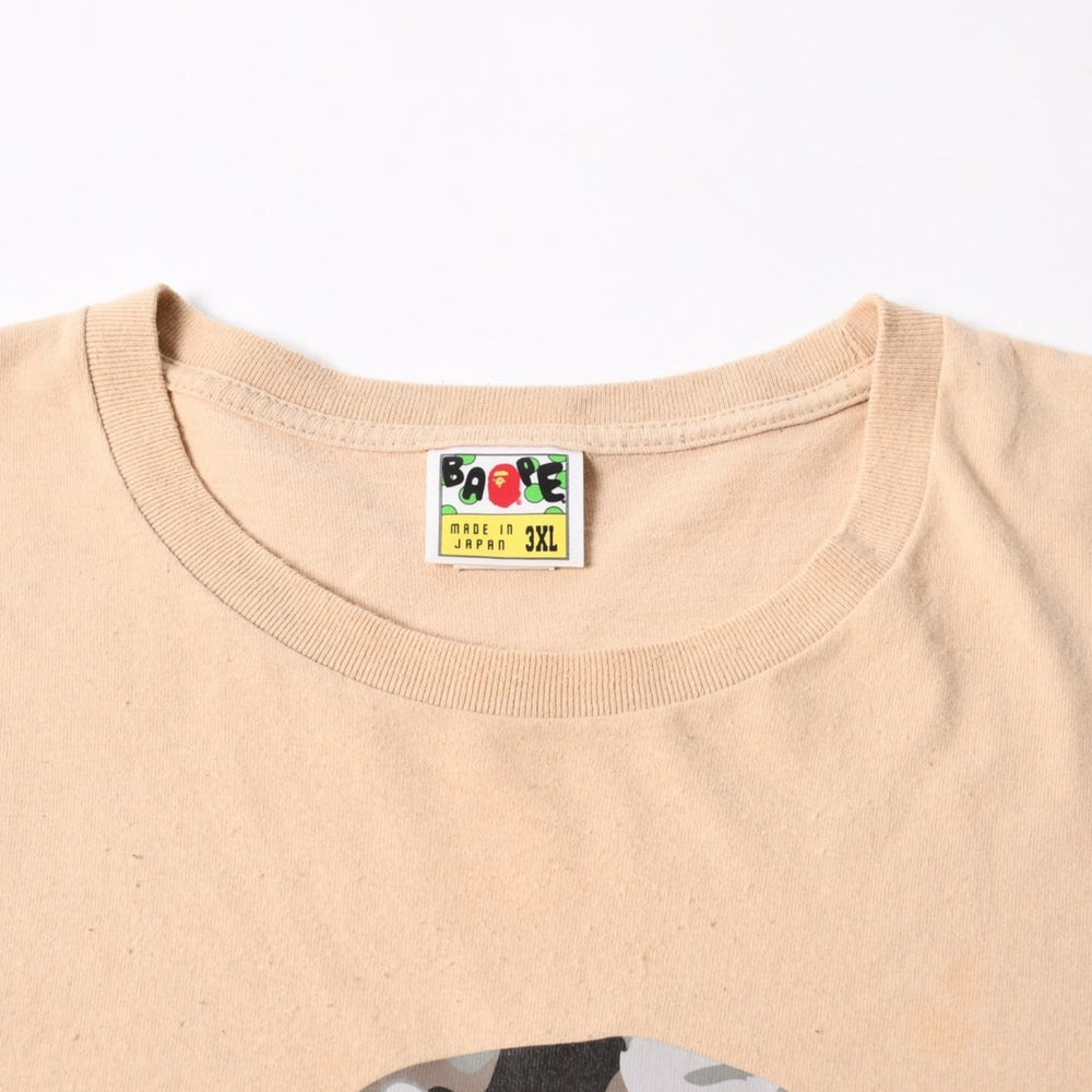 A BATHING APE アベイシングエイプ 半袖Tシャツ エイプヘッド カモ コットン ベージュ グレー サイズ3XL 美品 中古 4a007383